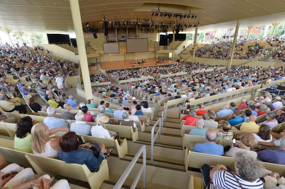 Thousands turned out to the Amphitheater at the Chautauqua Institution in Chautauqua, New York, on Aug. 18, 2017, to hear Marty Baron, former executive editor of the Washington Post. The 2022 lineup of Chautauqua speakers and entertainers includes Sheryl Crow, Jay Leno and many more.