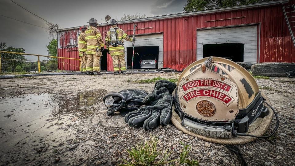 Caddo Fire District 4 along with Caddo Fire District 3 and 6 battled a fire at a former tire shop in Greenwood, Louisiana, April 1, 2024.