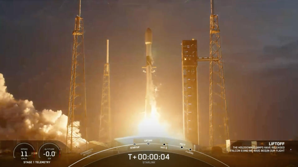 A SpaceX Falcon 9 rocket launches 23 Starlink satellites from Florida on March 25, 2024.