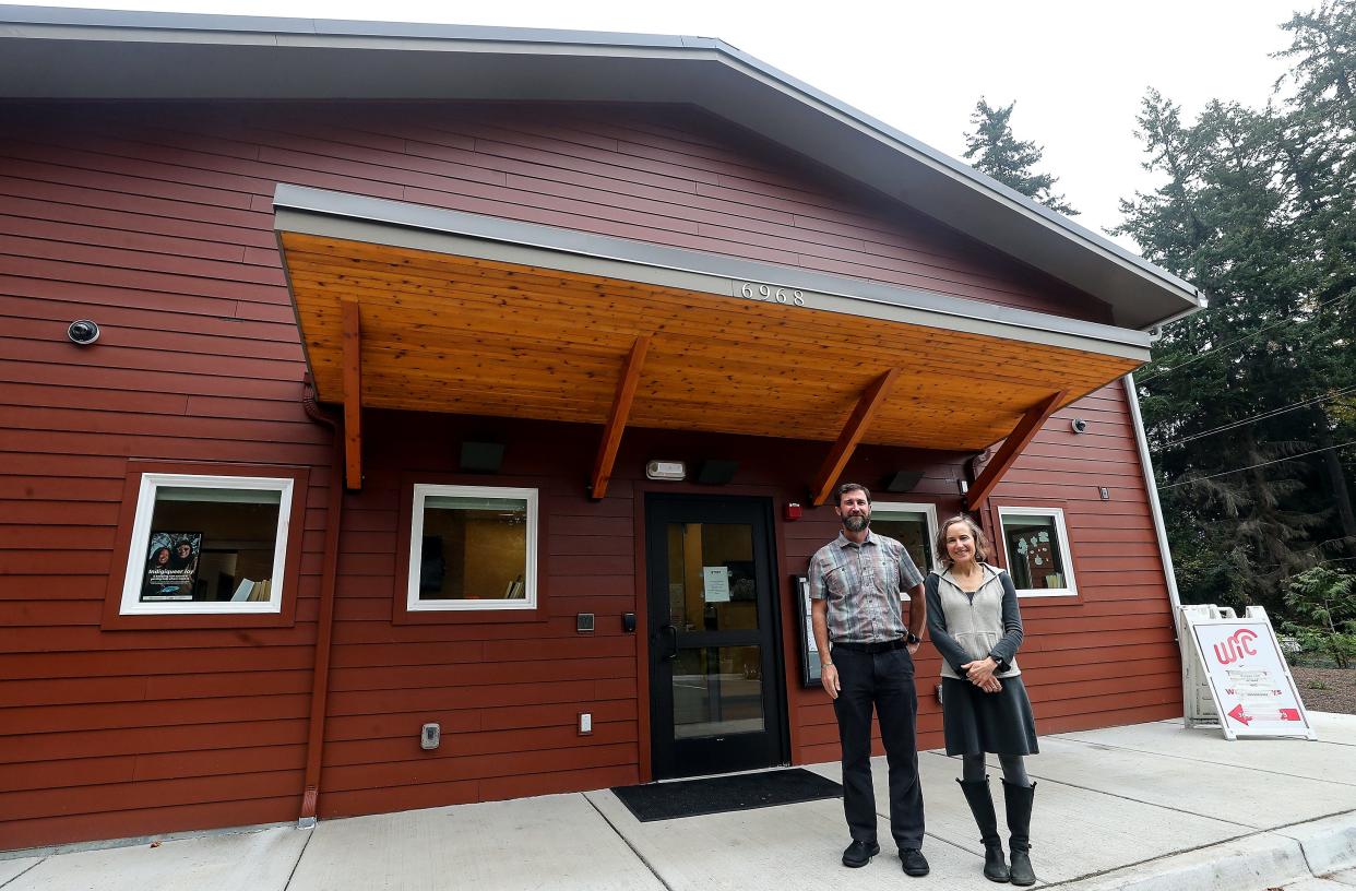 Suquamish Tribe Healing House Primary Care Clinic’s Dr. Alex Kraft, ND and Dr. Kristine Ewing, MD outside of the clinic in Suquamish on Nov. 1.