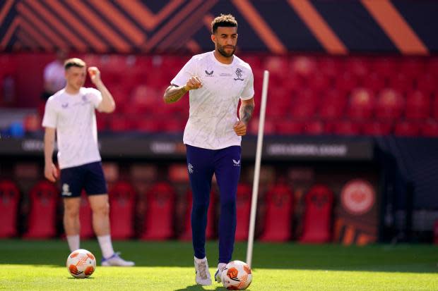 Former Brighton defender Connor Goldson trains with Rangers ahead of the Europa League final in Seville