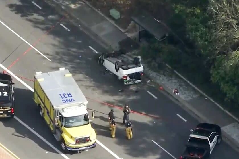 A car plowed into a group of juveniles Tuesday afternoon near Westlake High School, critically injuring one, Ventura County Sheriff's Office officials said.