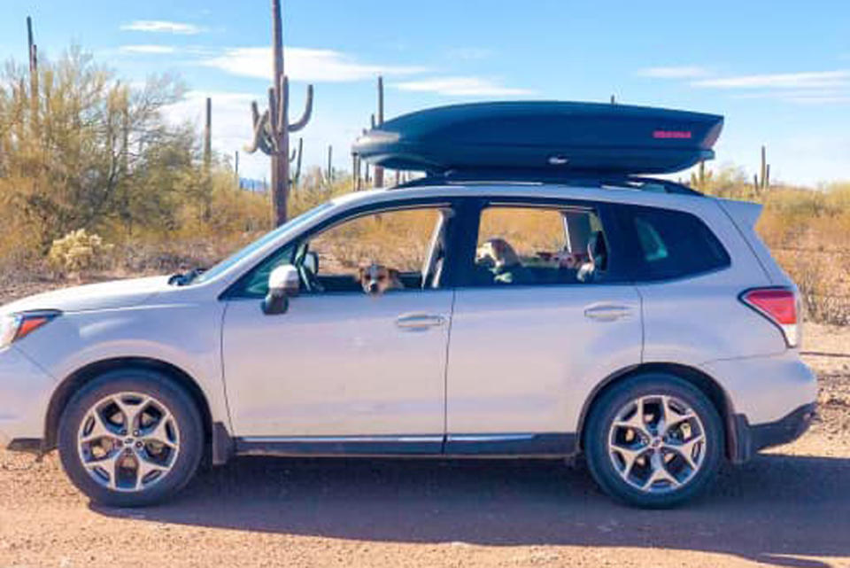 A white 2018 Subaru Forester with Yakima roof rack which reportedly belonged to the couple. (Inyo County Sheriff / via Facebook)