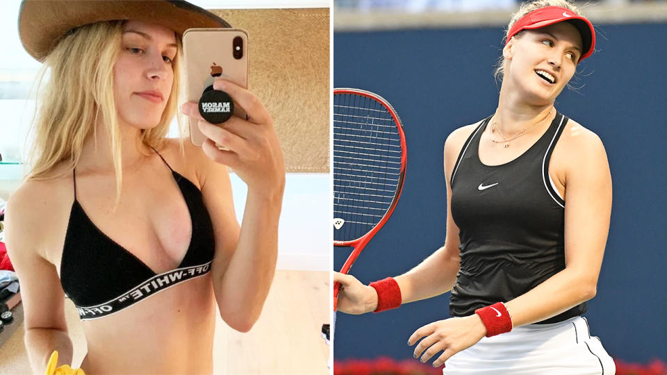 Eugenie Bouchard, pictured here at home and on the tennis court. Image: Instagram/Getty