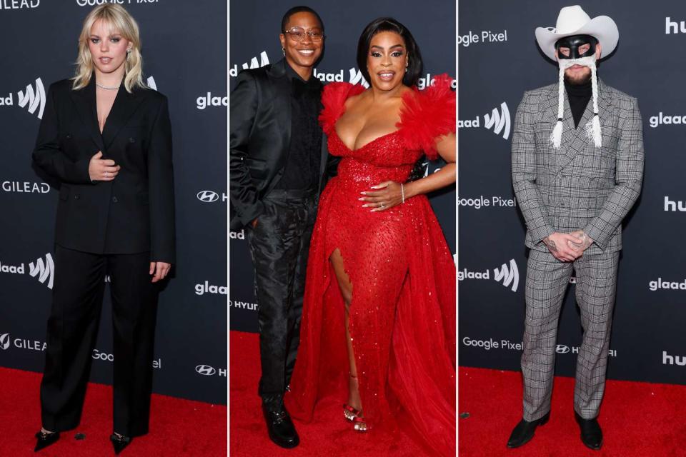 <p>Mark Von Holden/Variety via Getty; Joe Scarnici/Getty</p> Renee Rapp, Jessica Betts, Niecy Nash-Betts and Orville Peck at the 35 Annual GLAAD Awards