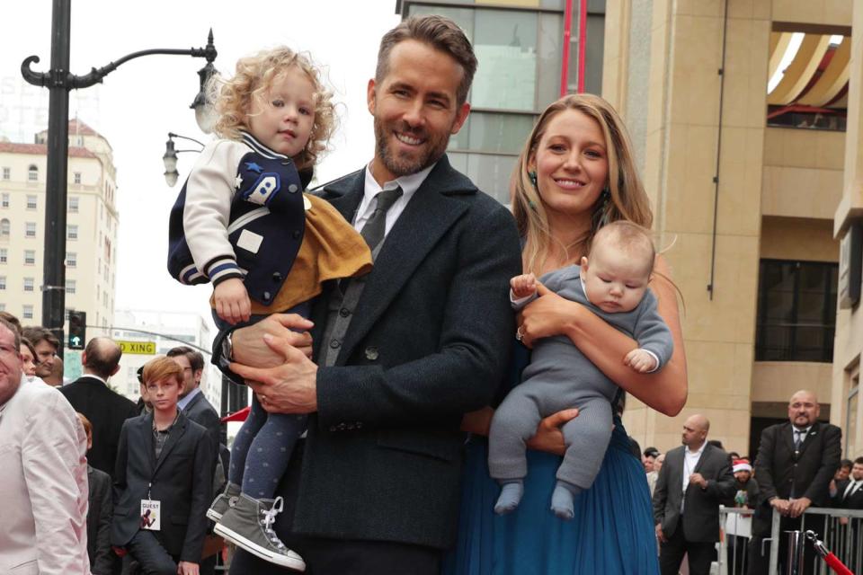 <p>Eric Charbonneau/Getty</p> Ryan Reynolds and Blake Lively with daughters James and Inez in 2016