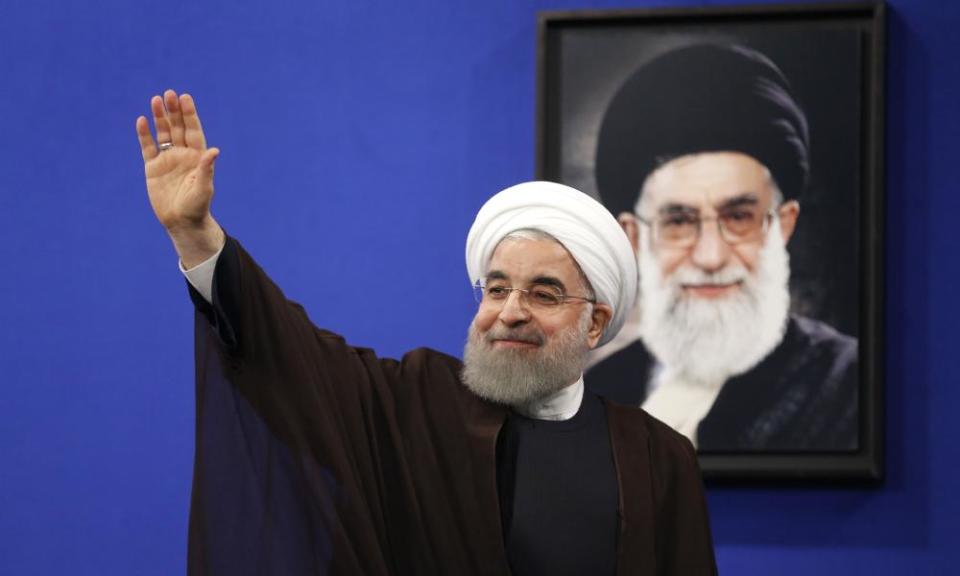 Iranian President Hassan Rouhani, front, is a pragmatic balance to Supreme Leader Ayatollah Ali Khamenei.