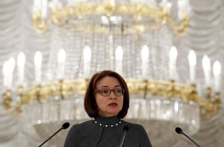 Russian central bank Governor Elvira Nabiullina speaks during the annual conference of the Association of Russian Banks in Moscow, Russia, April 7, 2016. REUTERS/Sergei Karpukhin/File Photo