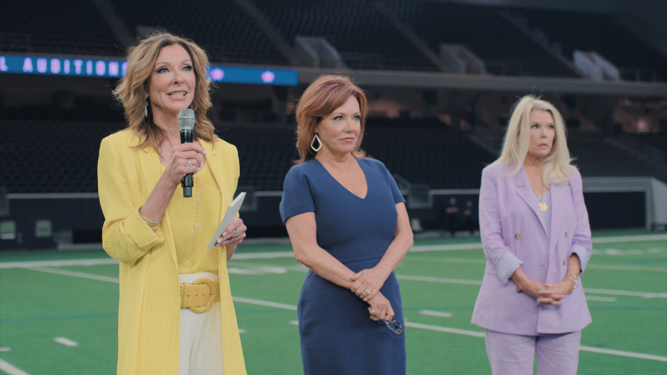 From left: Charlotte Jones, Kelli Finglass, and Judy Trammell in America’s Sweethearts: Dallas Cowboys Cheerleaders.