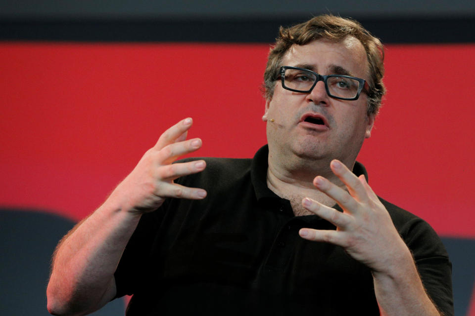 Reid Hoffman, co-founder of LinkedIn, speaks before presenting the inaugural Disobedience Award, which he funded, during "Defiance!" at Massachusetts Institute of Technology (MIT) in Cambridge, Massachusetts, U.S., July 21, 2017.   REUTERS/Brian Snyder