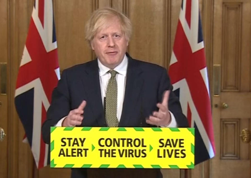 Screen grab of Prime Minister Boris Johnson during a media briefing in Downing Street, London, on coronavirus (COVID-19). (Photo by PA Video/PA Images via Getty Images)