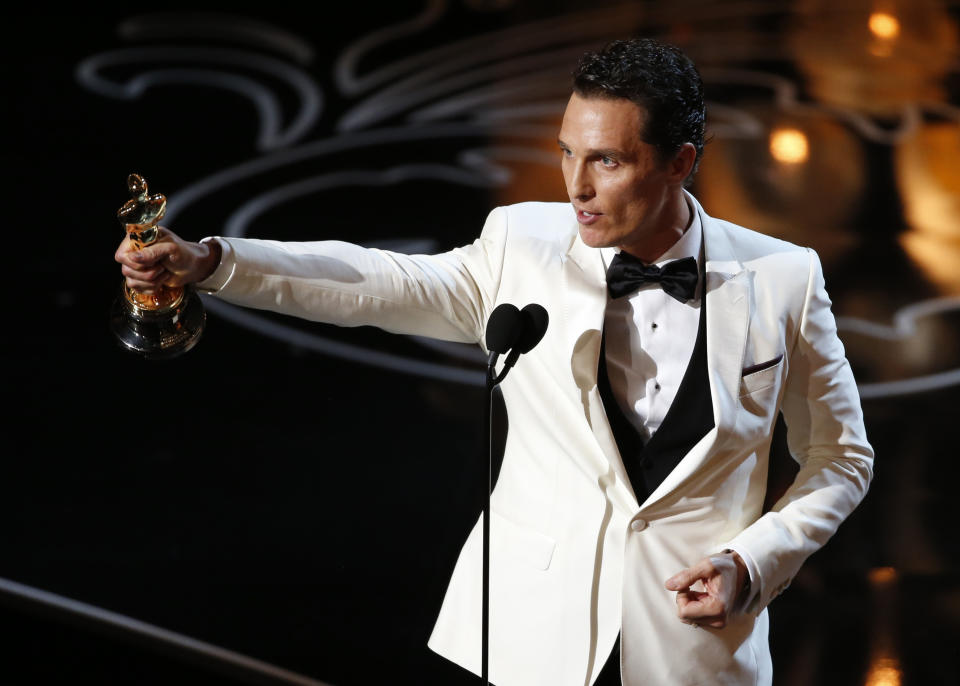 Matthew McConaughey accepts the Oscar for best actor for his role in 