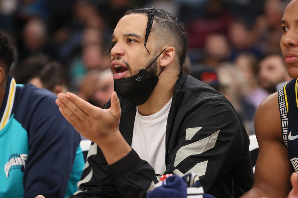 Memphis Grizzlies guard Dillon Brooks yells out to the referees during their game against the Denver Nuggets at FedExForum on Wednesday, Nov. 3, 2021. 