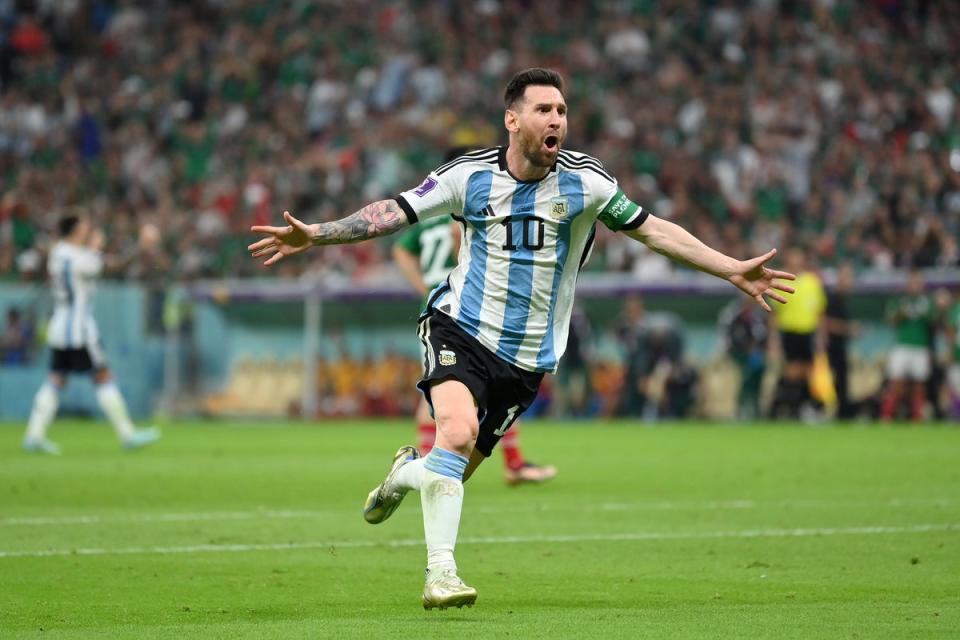 Messi celebrates after scoring against Mexico (Getty Images)
