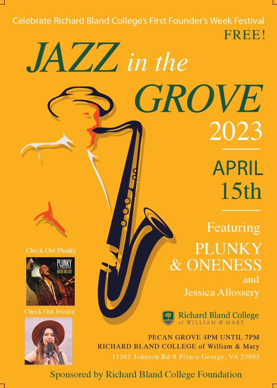 Richard Bland College of William & Mary: "Jazz in the Grove" concert flier