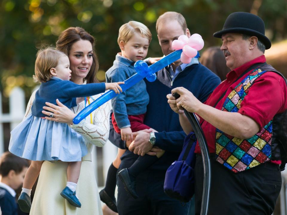 <p>In addition to her adorable obsession with the party decorations (<a href="https://www.townandcountrymag.com/society/tradition/news/a8023/princess-charlotte-balloons/" rel="nofollow noopener" target="_blank" data-ylk="slk:see the cutest video footage from the event here;elm:context_link;itc:0;sec:content-canvas" class="link ">see the cutest video footage from the event here</a>), Charlotte also took a shine to this balloon artist.</p>