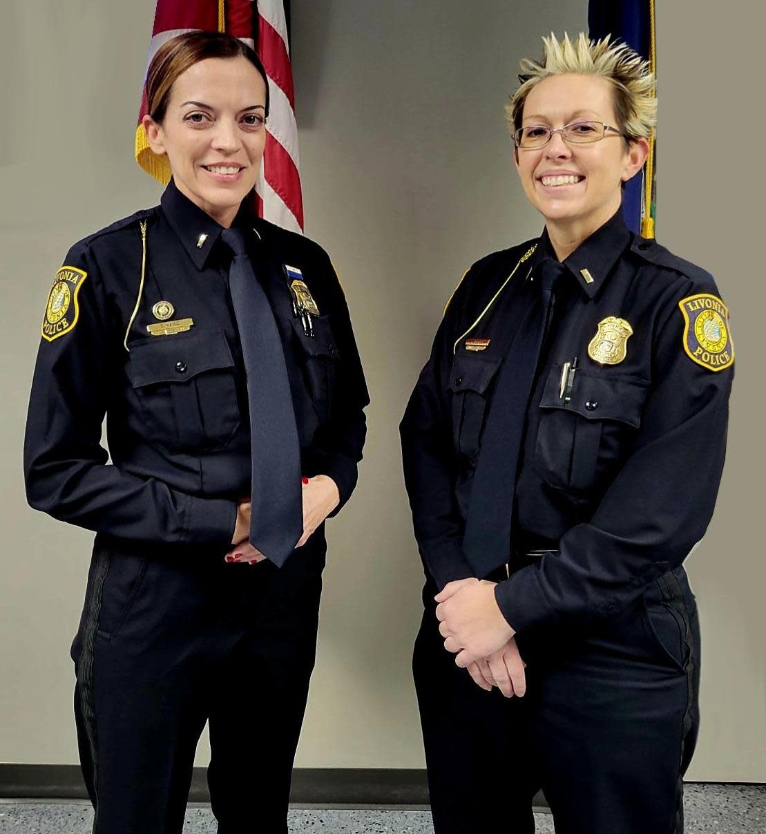 The Livonia Police Department promoted Stacy Hayne (left) and Jessica Sabbadin to lieutenant, making it the first time the department had two women serve in that role at the same time. / Credit: Livonia Police Department