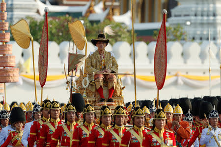 Thailand's newly crowned King Maha Vajiralongkorn takes part in a procession near the Grand Palace in Bangkok, Thailand May 5, 2019. REUTERS/Jorge Silva