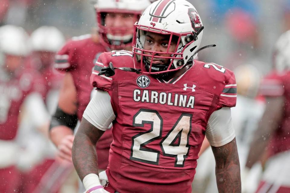 South Carolina’s Mario Anderson scores a long touchdown during the game against Vanderbilt on Saturday, Nov. 11, 2023 at Williams-Brice Stadium.