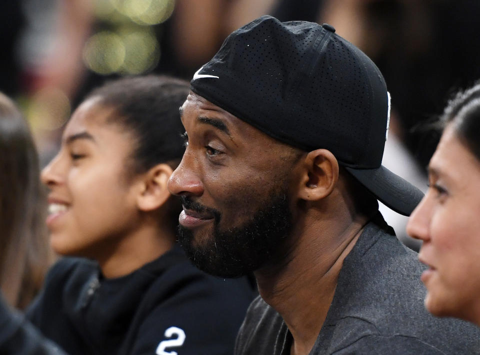 LAS VEGAS, NEVADA - MAY 26:  Former NBA player Kobe Bryant attends a game between the Los Angeles Sparks and the Las Vegas Aces at the Mandalay Bay Events Center on May 26, 2019 in Las Vegas, Nevada. The Aces defeated the Sparks 83-70. NOTE TO USER: User expressly acknowledges and agrees that, by downloading and or using this photograph, User is consenting to the terms and conditions of the Getty Images License Agreement.  (Photo by Ethan Miller/Getty Images )