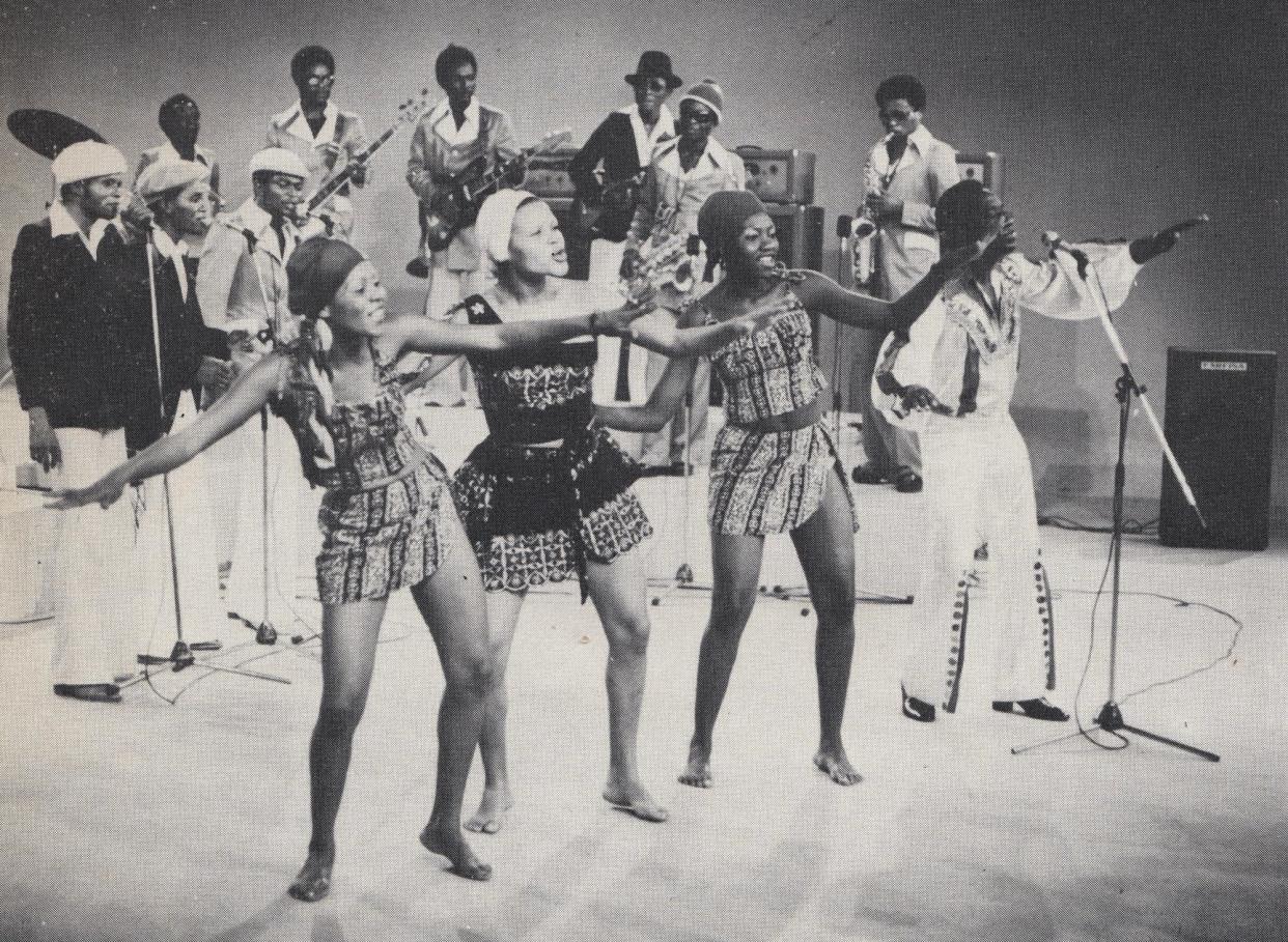 <span>Tabu Ley, far right, and African Fiesta National, 1970.</span><span>Photograph: Analog Africa</span>