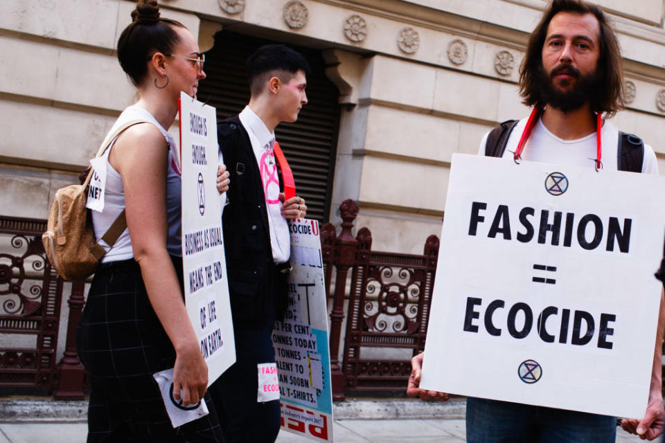 An Extinction Rebellion protest against London Fashion Week.