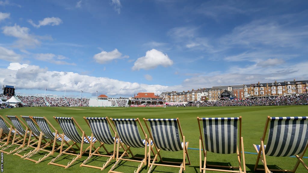 Deckchairs at cricket ground in Scarborough