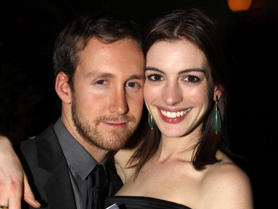 NEW YORK - DECEMBER 03:  *Exclusive Coverage* Adam Shulman and girlfriend Anne Hathaway attend the opening night celebration for 