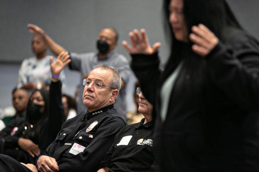 Los Angeles, CA - April 09: LAPD Police Chief Michel Moore attends the Easter church service at The Los Angeles Mission on Sunday, April 9, 2023 in Los Angeles, CA. (Jason Armond / Los Angeles Times)