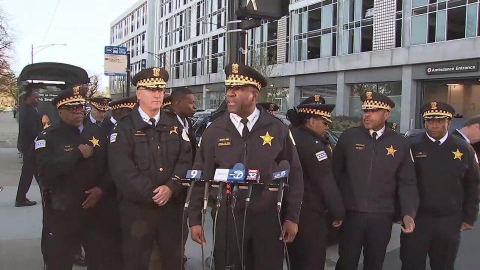 PHOTO: Chicago Police Superintendent Larry Snelling announces that a 30-year-old police officer was shot and killed on April 21, 2024, while driving home from his shift. (WLS)