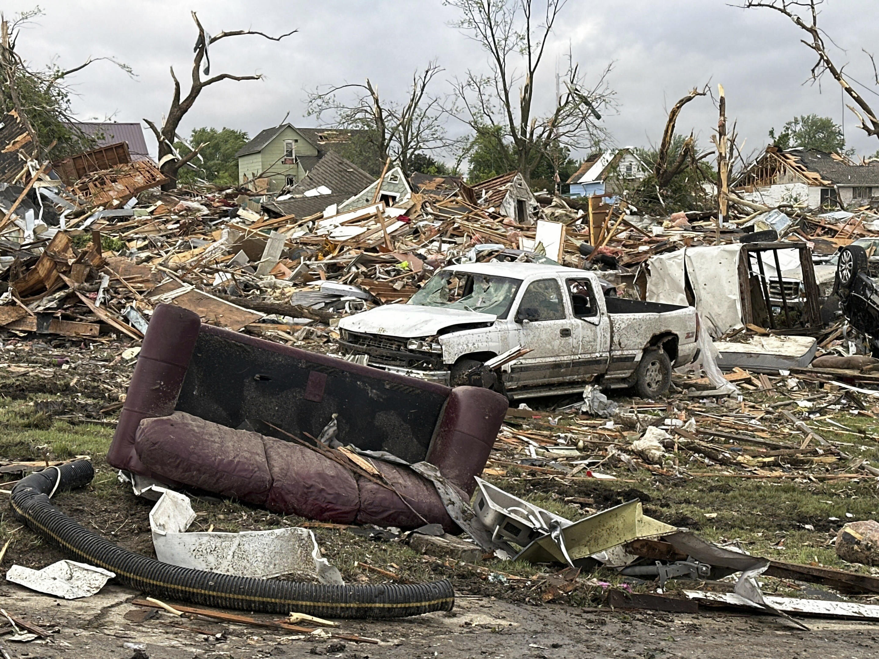 Damage is seen after a tornado moved through Greenfield, Iowa, on Tuesday. 