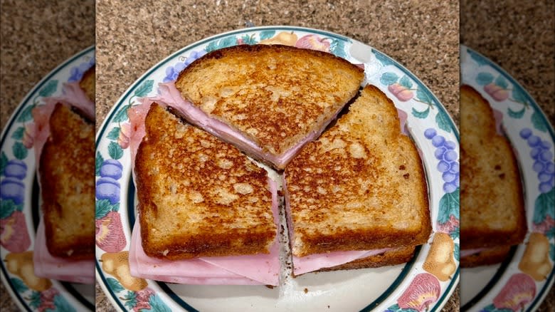 Y cut ham and cheese sandwich