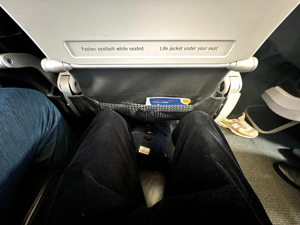 The legroom on a British Airways Airbus A320.