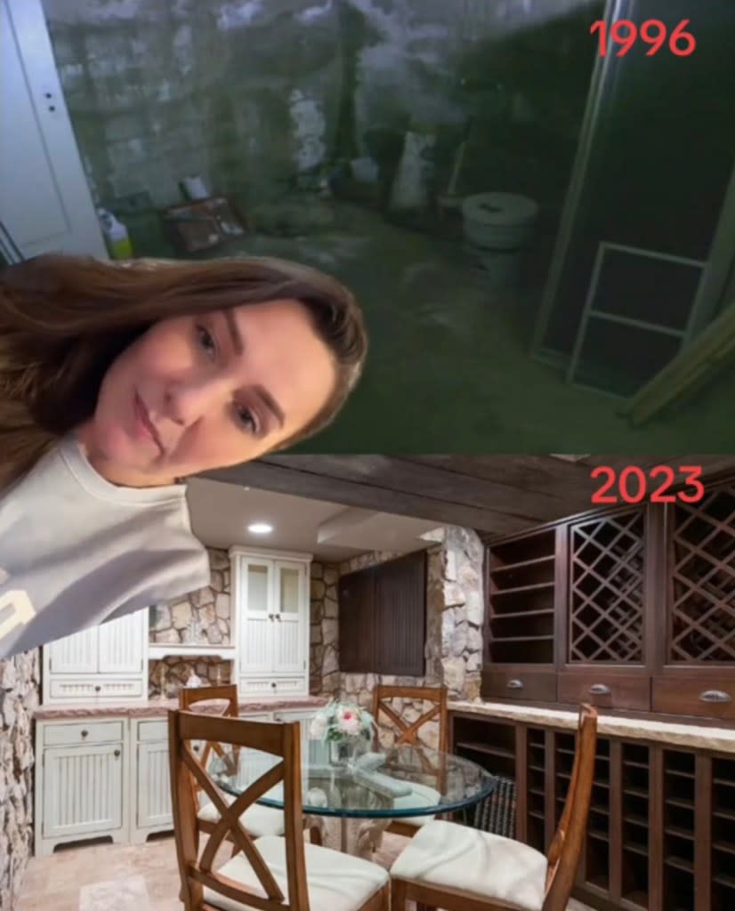 Previous and current shots of the part of the basement that later turned into a wine cellar. TikTok/zillowtastrophes