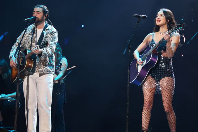 <p>Kevin Mazur/Getty Images</p> Noah Kahan and Olivia Rodrigo