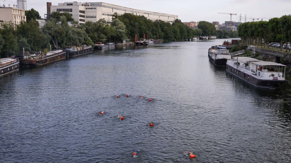 A group of swimmers in the Seine on July 2. - Geoffroy Van der Hasselt/AFP/Getty Images