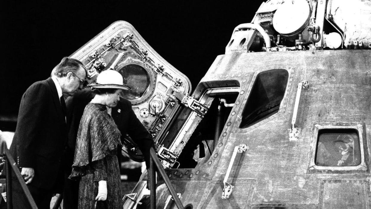 queen elizabeth and prince phillip tour rockwell international space facility in downey, california