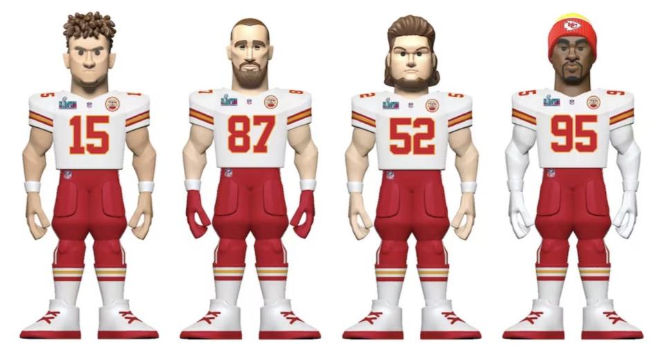 Funko's limited edition set of 12-inch tall figures of Kansas City Chiefs Patrick Mahomes, Travis Kelce, Creed Humphrey and Chris Jones ($199.99, only 2,023 sets made).
