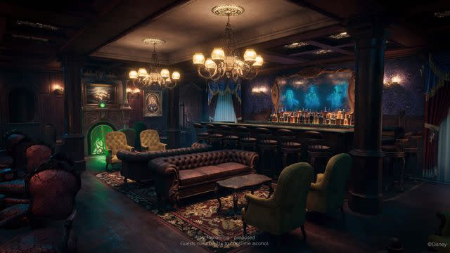 <p>Courtesy Disney</p> Cruisers aboard the Disney Treasure can enjoy signature cocktails at the Haunted Mansion Parlor.