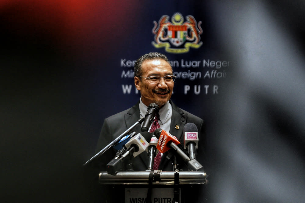 Foreign Minister Datuk Seri Hishammuddin Hussein speaks during the 8th US-Asean Summit in Kuala Lumpur November 15, 2020. ― Picture by Ahmad Zamzahuri