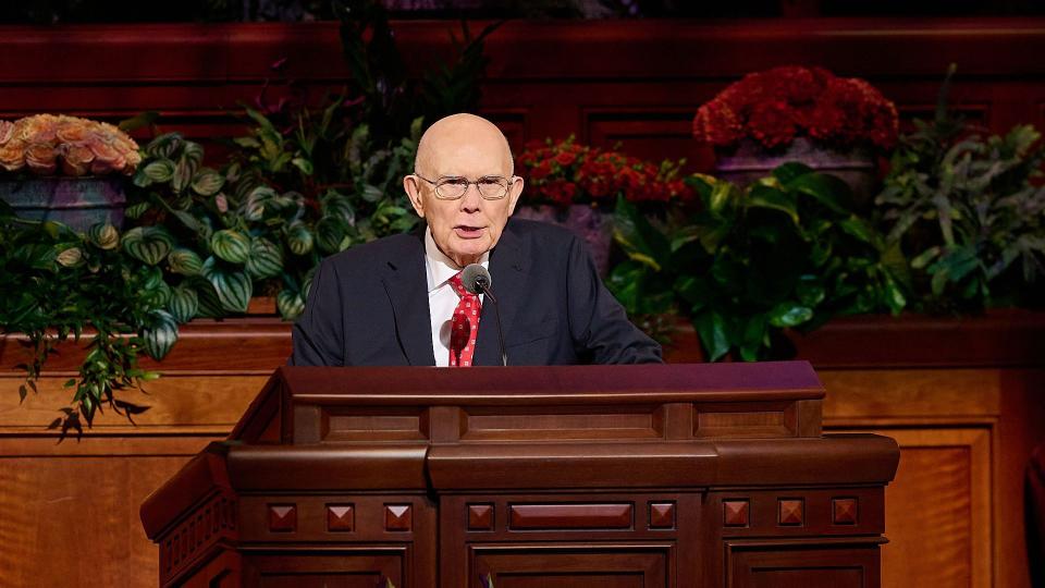 President Dallin H. Oaks speaks during the Saturday morning session on Sept. 30, 2023. | The Church of Jesus Christ of Latter-day Saints