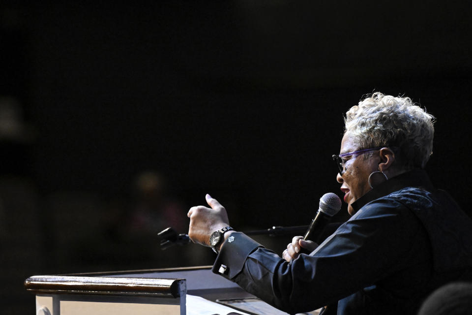 Rev. Gina Stewart preaches during church service at Rankin Chapel, Sunday, April 7, 2024, in Washington. Throughout its long history, the Black Church in America has, for the most part, been a patriarchal institution. Now, more Black women are taking on high-profile leadership roles. But the founder of Women of Color in Ministry estimates that less than one in 10 Black Protestant congregations are led by a woman. “I would hope that we can knock down some of those barriers so that their journey would be just a little bit easier,” said Stewart. (AP Photo/Terrance Williams)