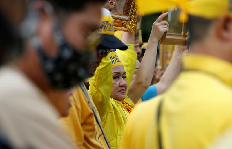 A royalist attends the gathering event to support Thailand's King Maha Vajiralongkorn in Bangkok