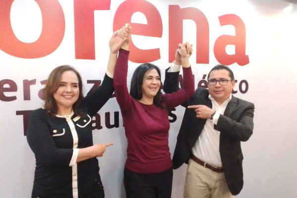 Mónica Villarreal, hermana del gobernador de Tamaulipas, tras el anuncio de que será la candidata de Morena al gobierno de Tampico,