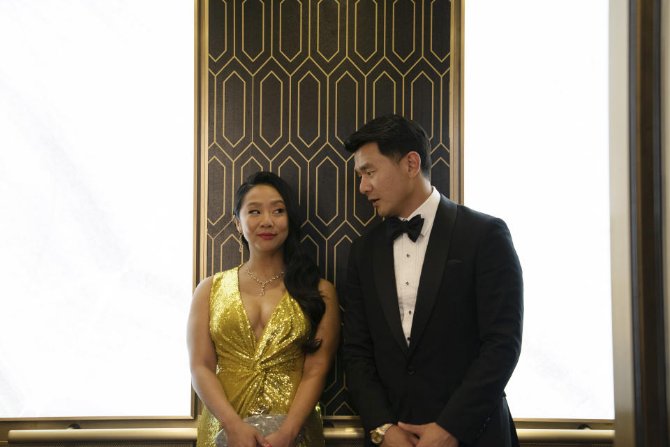 This image released by Sony Pictures Classics shows Stephanie Hsu, left, and Ronny Chieng in a scene from "Shortcomings." (Jon Pack/Sony Pictures Classics via AP)