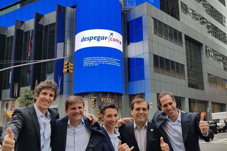 Christian Vilate, Alejandro Tamer, Roberto Souviron, Mariano Fiori y Martín Rastellino cuando Despegar comenzó a cotizar en la Bolsa de Nueva York