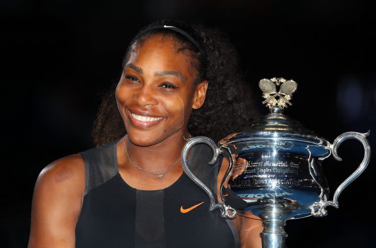 Serena Williams celebrates after winning the 2017 Australian Open in January. (Getty Images)