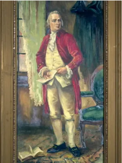 Samuel Adams is portrayed in a 1927 rendering that was painted as part of the 150th anniversary celebration of the adoption of the Articles of Confederation. In 1777, Adams worked on the final drafts of the Articles and penned the proclamation that established a national Day of Thanksgiving and Praise.