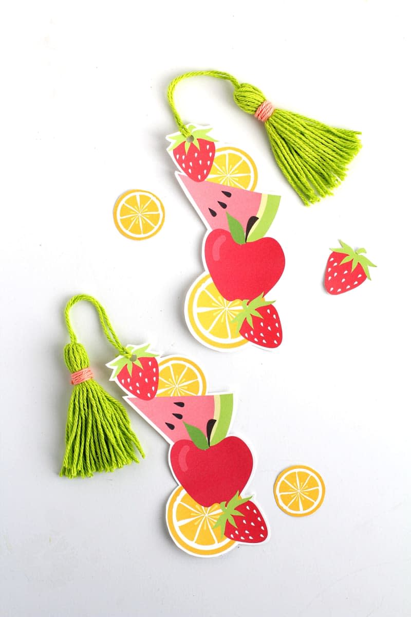Bookmarks with fruit decoration and green tassels