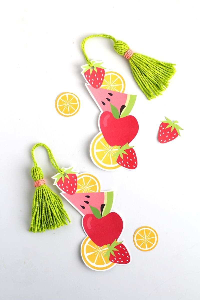 Bookmark with fruit decoration and green tassel